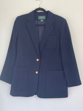 Lauren Ralph Lauren Women Cashmere Wool Classic Navy Blazer Gold-Tone Buttons 10
